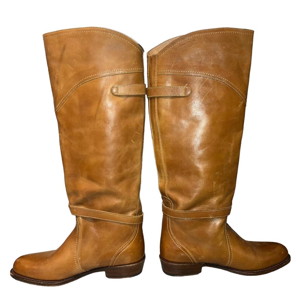 Frye Tall Leather Riding Boots in Cognac Brown